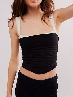 Free People Black Tank with Cream Straps